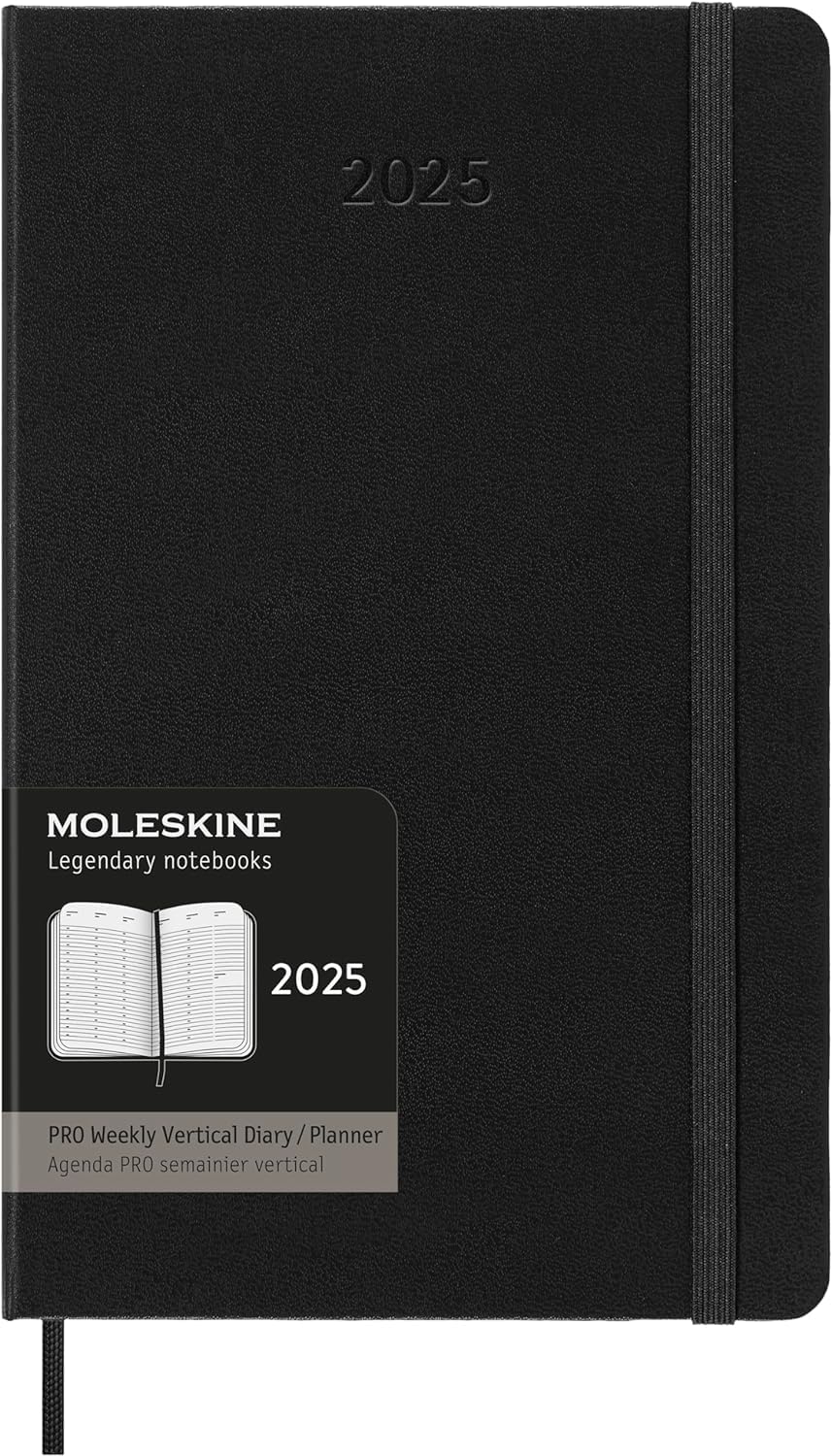 Moleskine PRO 12-Month 2025 Weekly Vertical Planner, Hard Cover, Black, 288 Pages trendygifthk