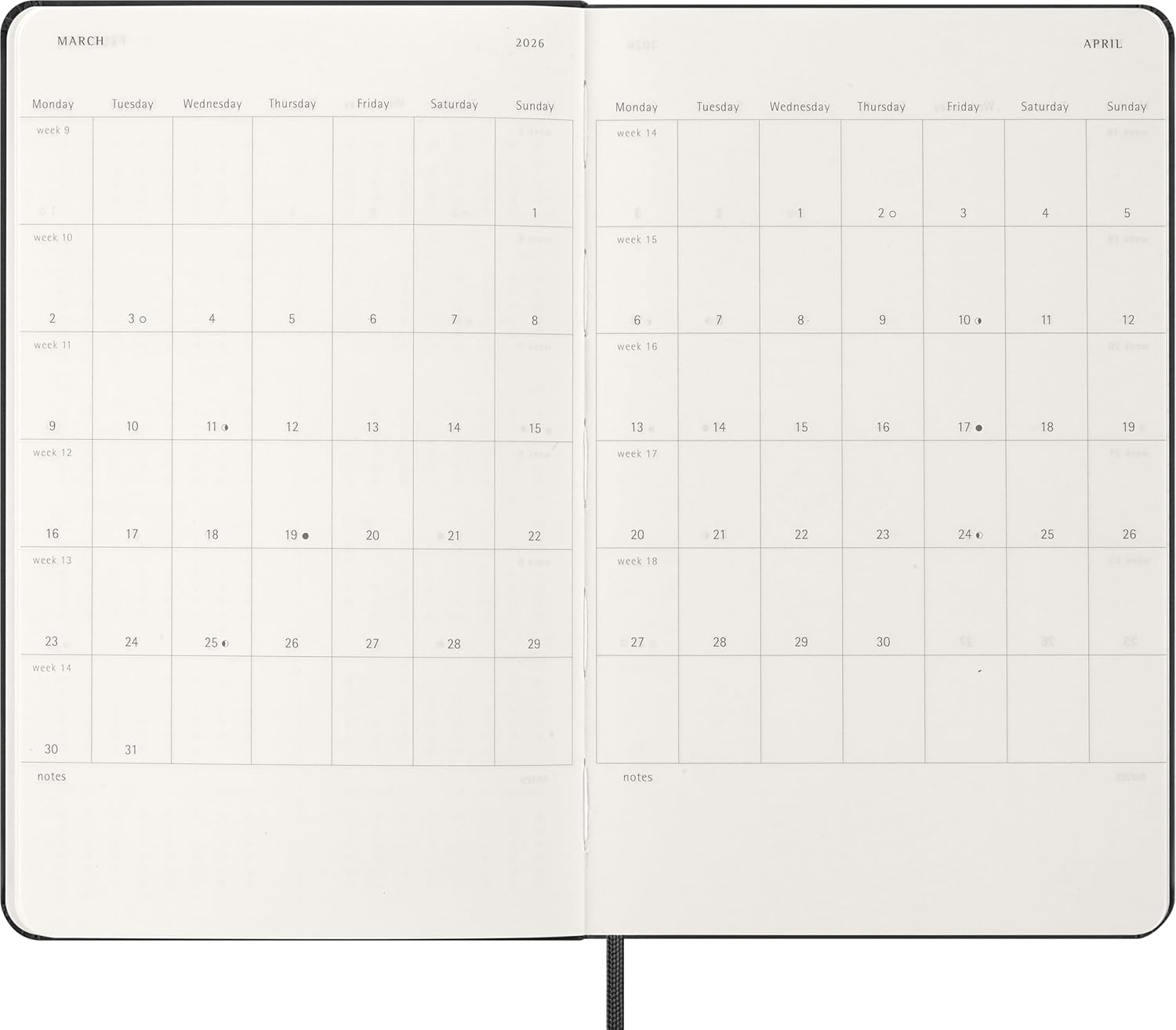 Moleskine Classic 2026 Daily Planner - Black cover, 12 Month