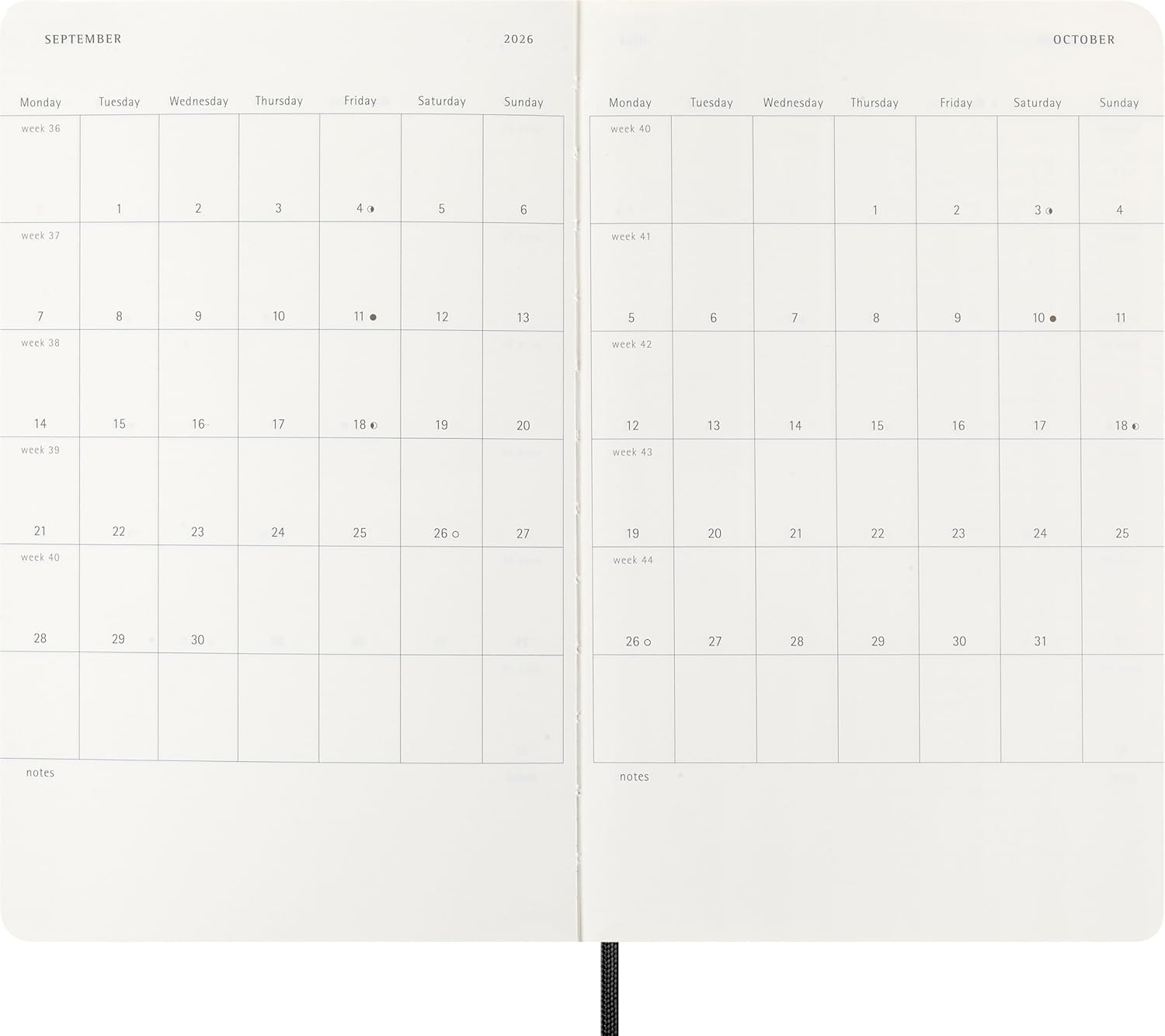 Moleskine Classic 2026 Daily Planner - Black cover, 12 Month