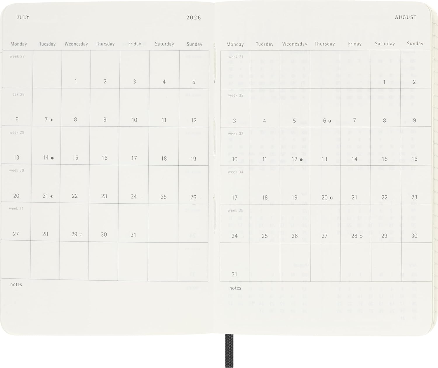 Moleskine Classic 2026 Daily Planner - Black cover, 12 Month