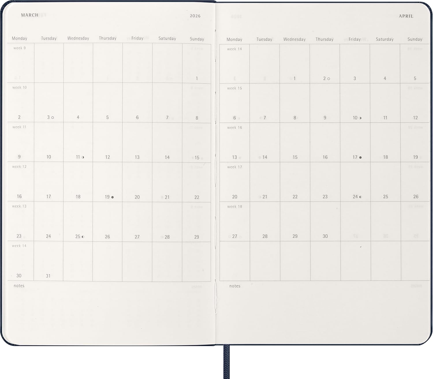 Moleskine Classic 2026 Weekly Planner - Large Size (13x21 cm)