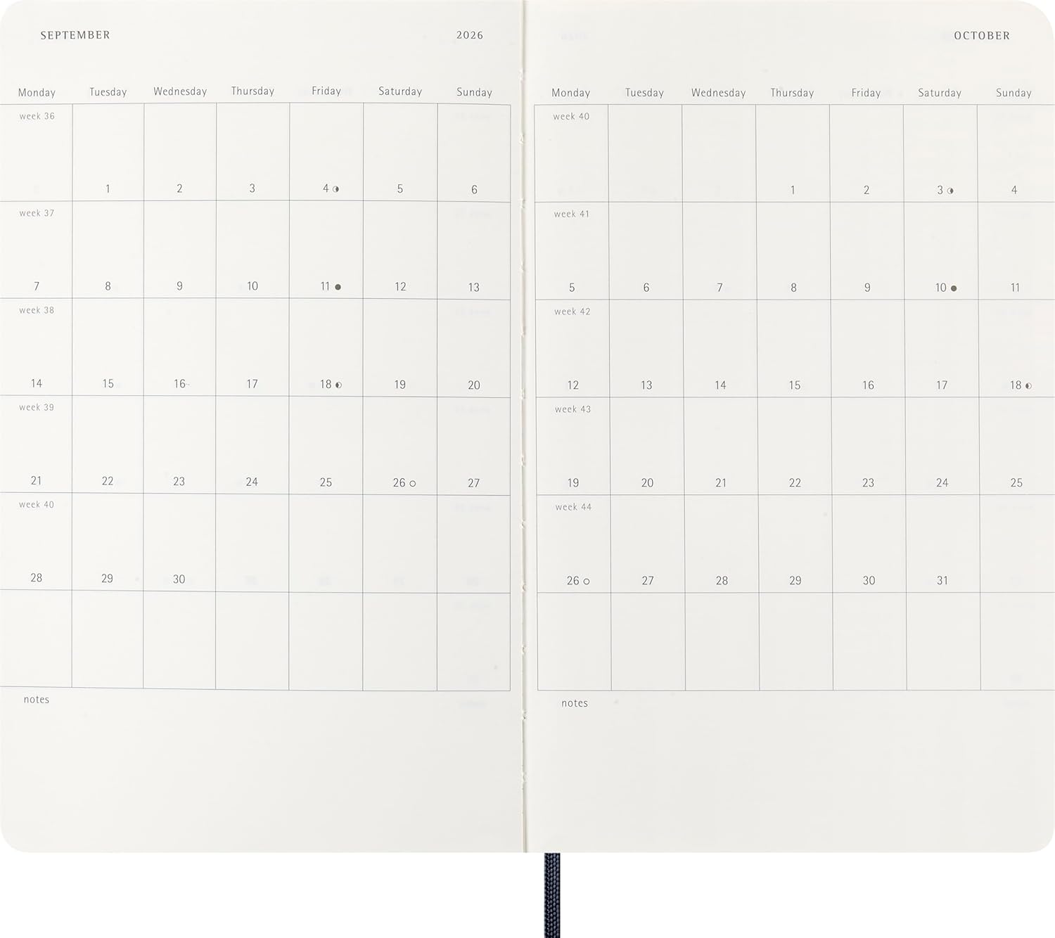 Moleskine Classic 2026 Weekly Planner - Large Size (13x21 cm)