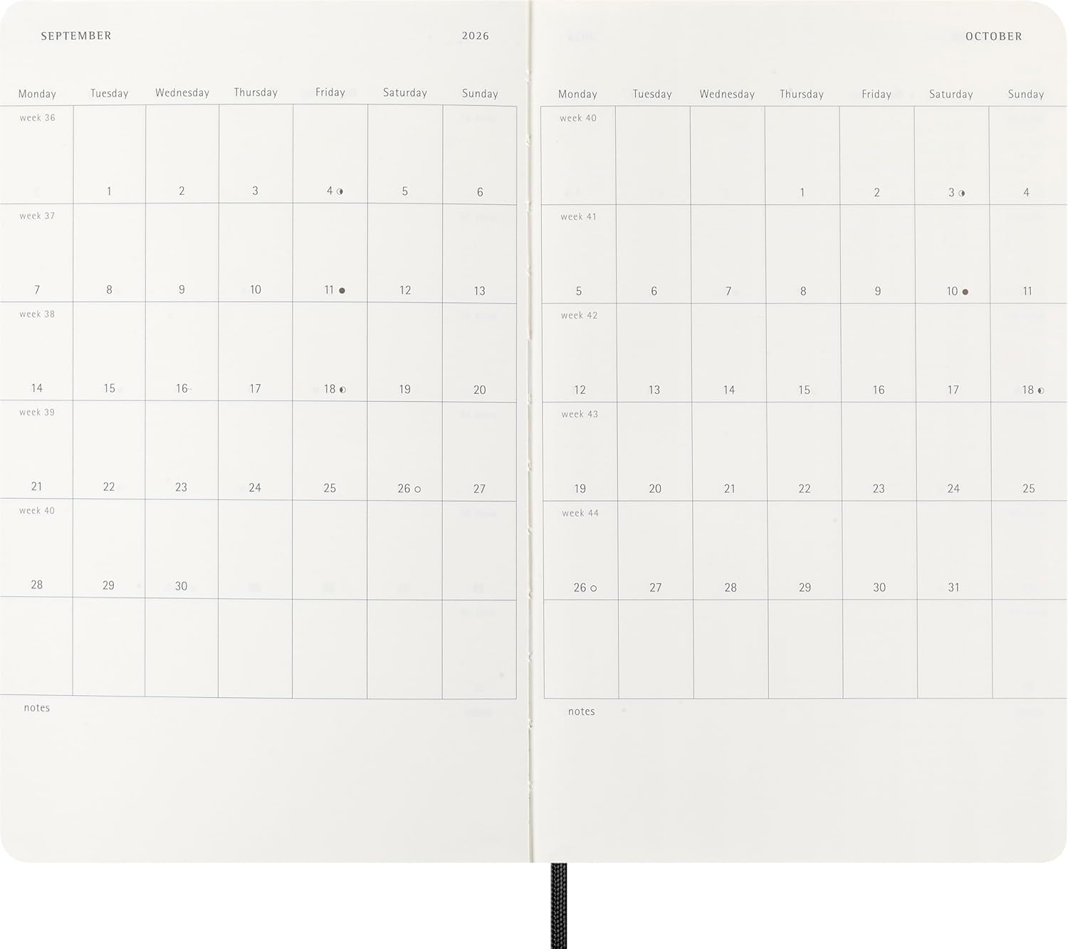 Moleskine Classic 2026 Weekly Planner - Large Size (13x21 cm)