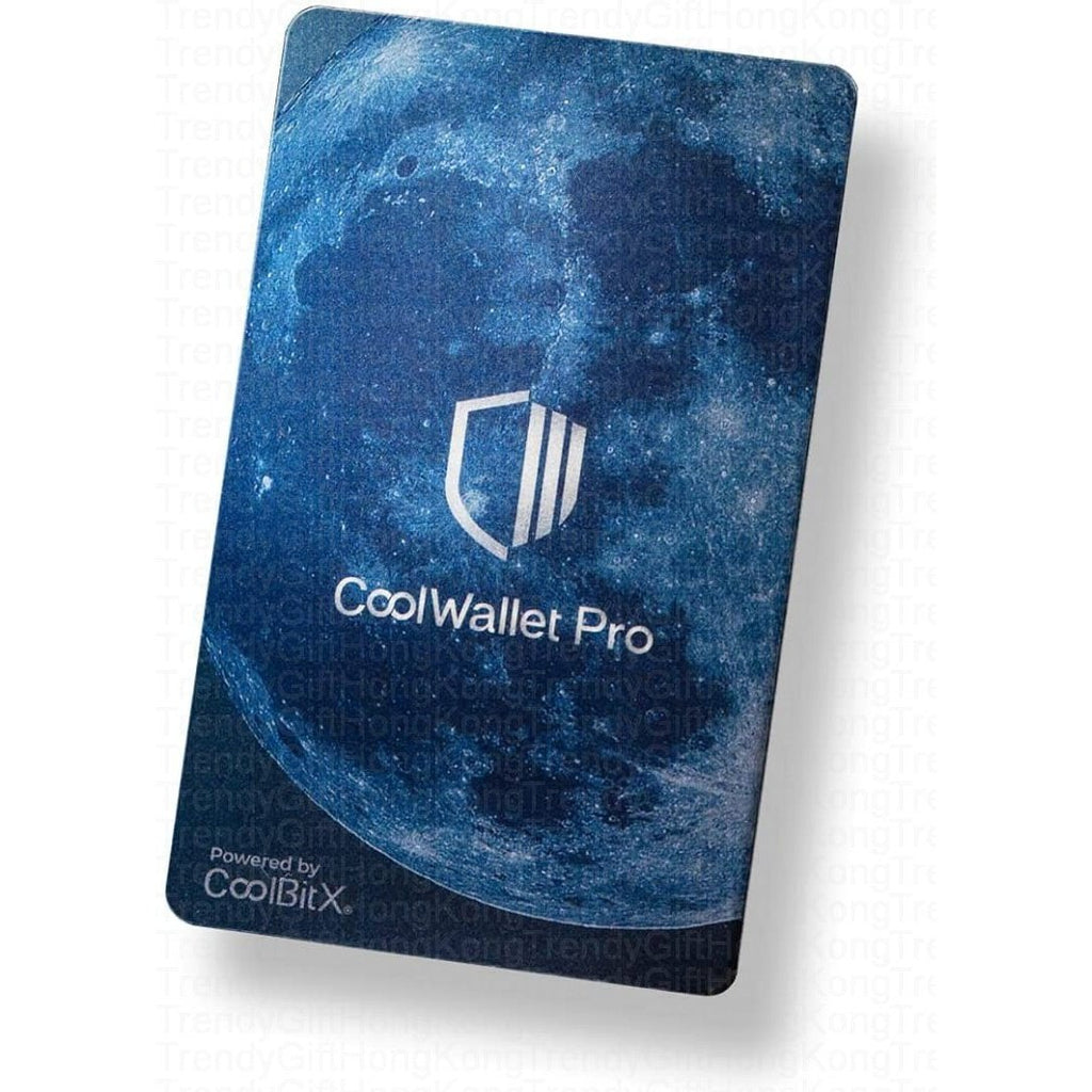 CoolWallet Pro — credit-card-sized hardware wallet with moon-textured blue surface