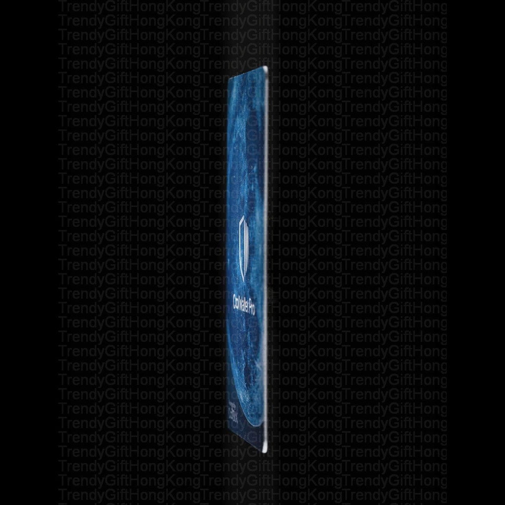 CoolWallet Pro — vertical card-shaped object standing upright, white shield-shaped outline logo near top
