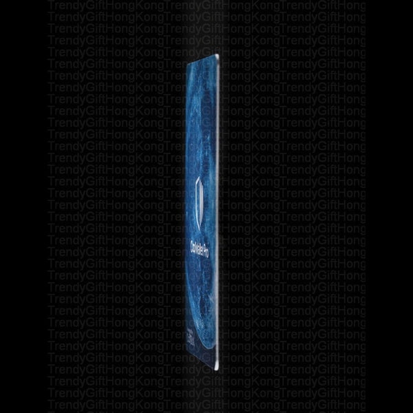 CoolWallet Pro — vertical card-shaped object standing upright, white shield-shaped outline logo near top