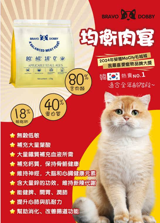 BRAVO DOBBY Balanced Meat Feast cat food