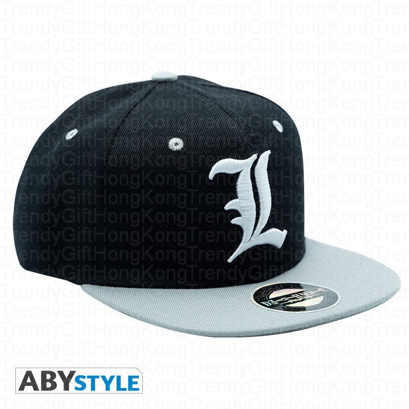 DEATH NOTE Snapback Cap - 'L' Logo - Black & Grey trendygifthk
