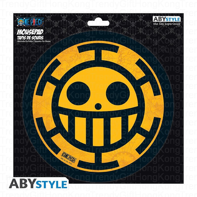 ABYstyle One Piece Skull Law flexible mousepad featuring Trafalgar Law’s emblem, 21.5 cm diameter.