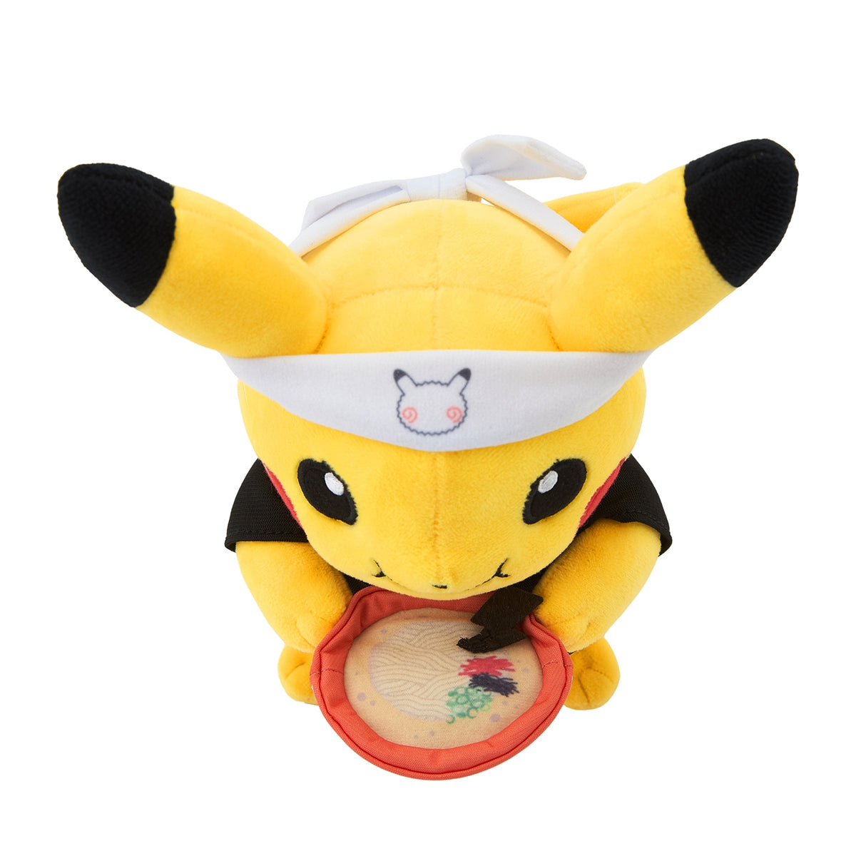 Pokémon Center Fukuoka R Pikachu plush dressed as a ramen shop owner.