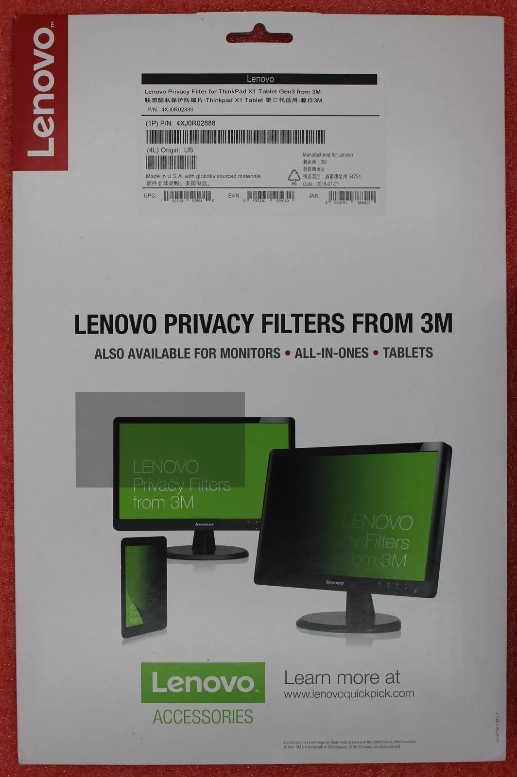 Lenovo Privacy Filter for ThinkPad X1 Tablet Gen3 - From 3M trendygifthk