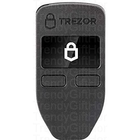 Trezor Model One — black device front view with a padlock symbol on the screen and two buttons