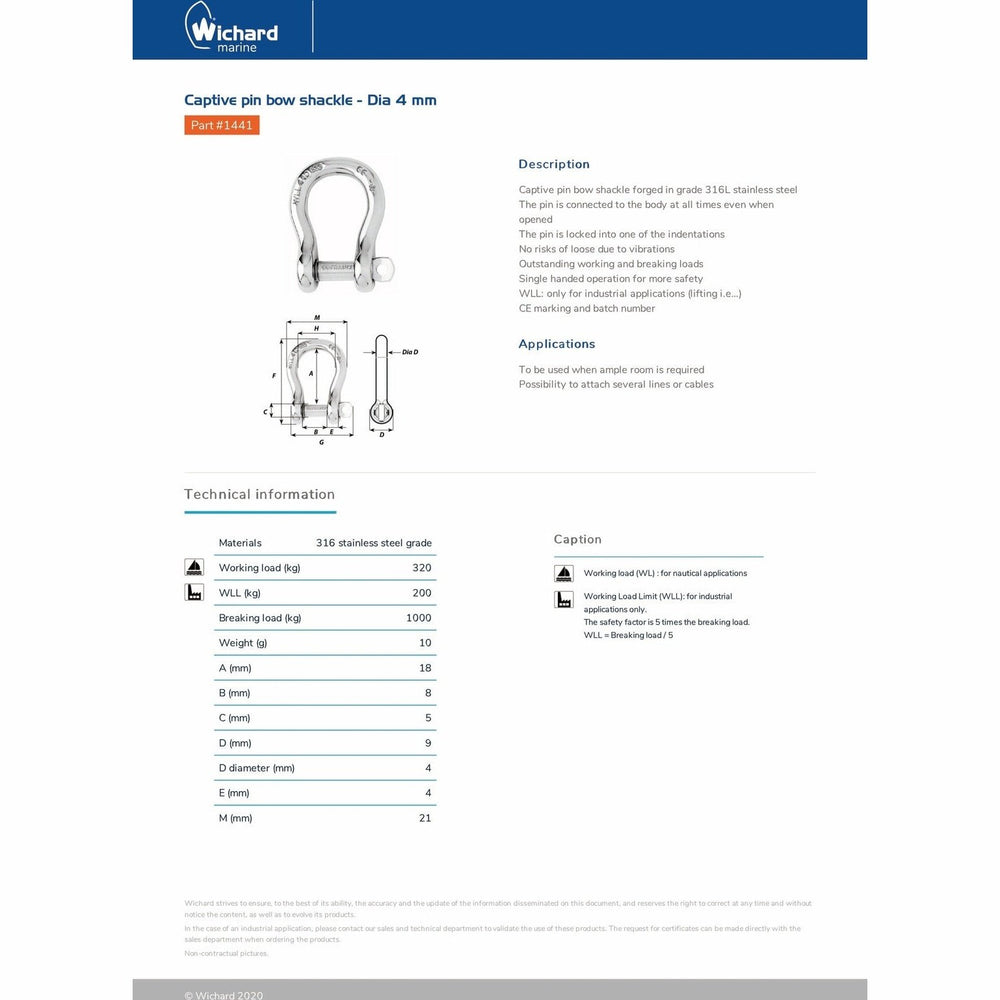 Wichard Captive Pin Bow Shackle - 4mm Dia WIC-1441, Grade 316L Stainless Steel trendygifthk