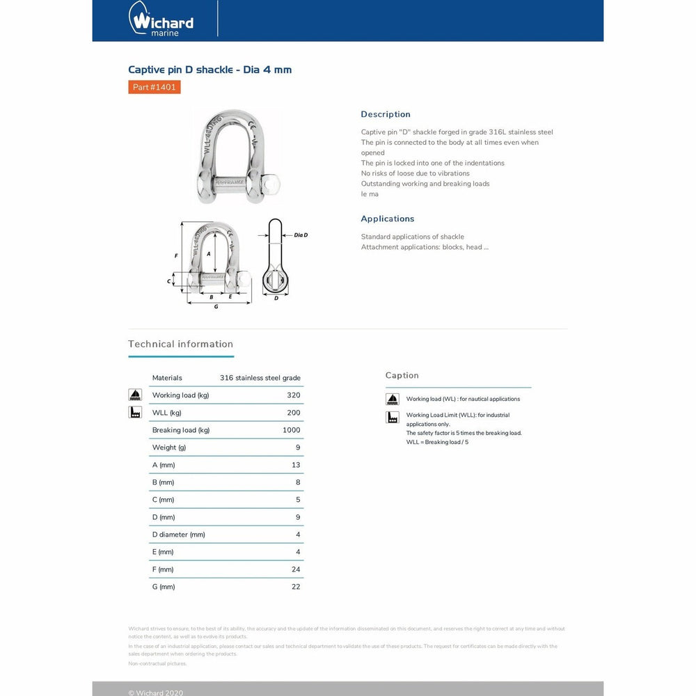Wichard Captive Pin D Shackle - Diameter 4 mm | Part #1401 trendygifthk