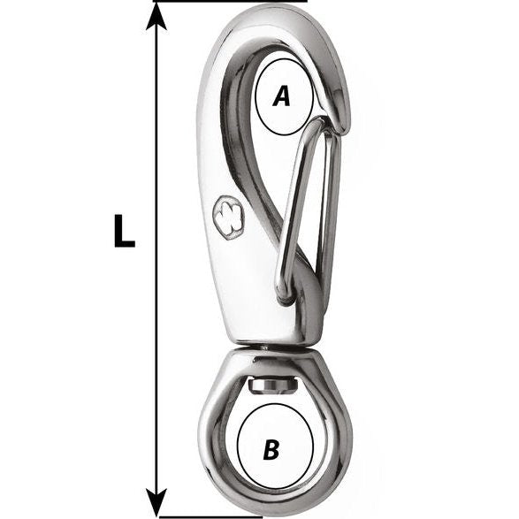 Wichard 2384 Safety snap hook with swivel 70mm stainless steel marine hardware