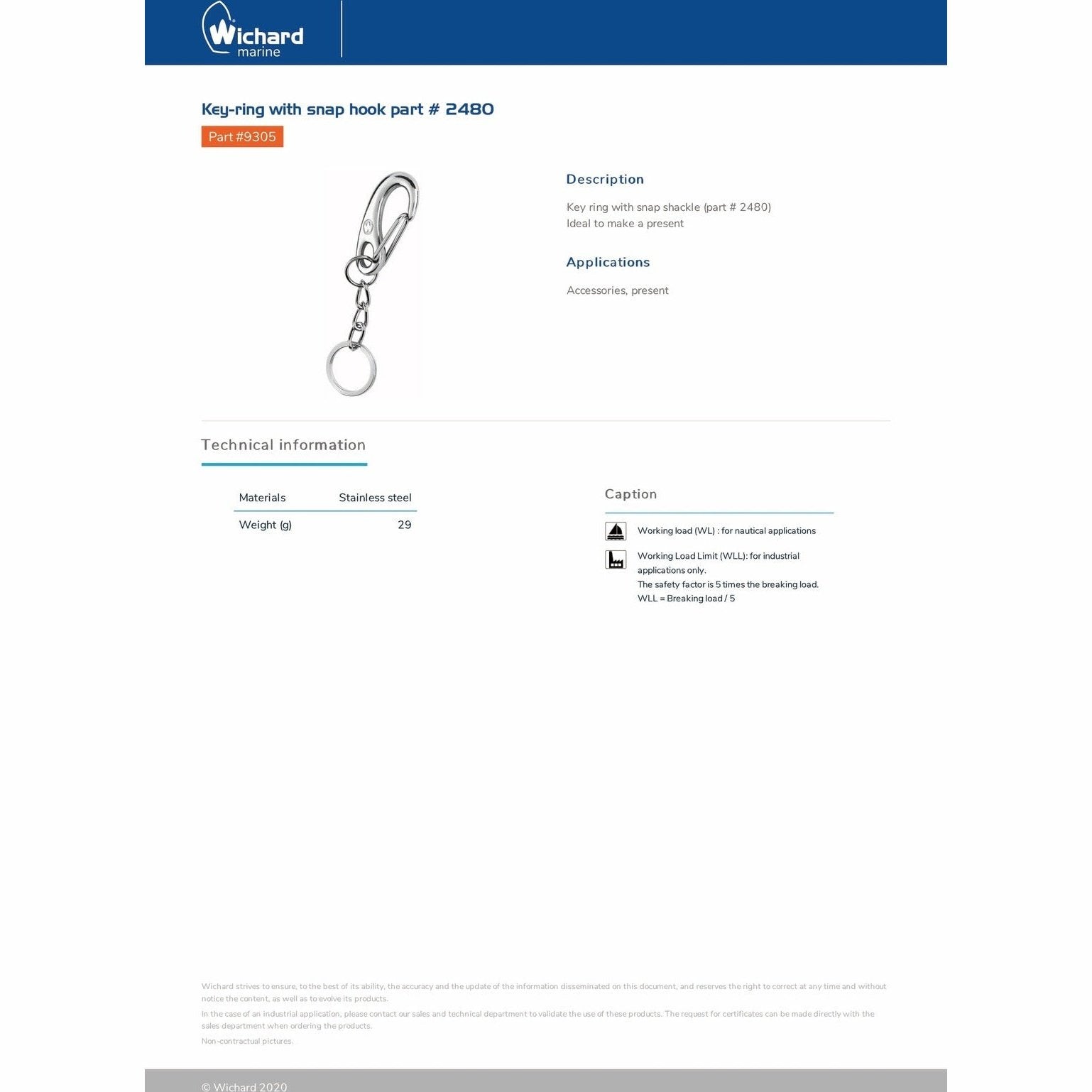 Wichard Key Ring with Snap Hook - Part #9305 Secondary image