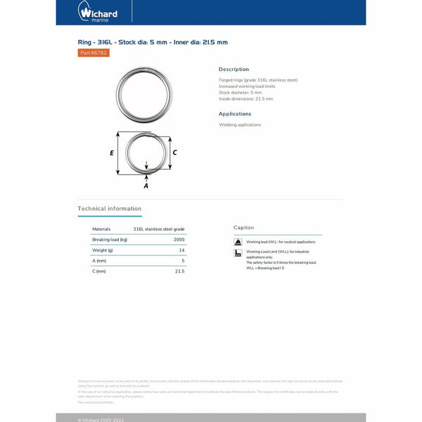 Wichard 6782 Forged ring 316L 5mm 21.5mm product detail