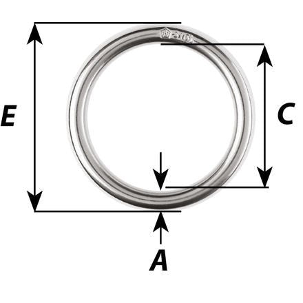 Wichard Ring - 316L Stainless Steel - Stock Diameter 5mm - Inner Diameter 33mm Part #6783 Secondary image