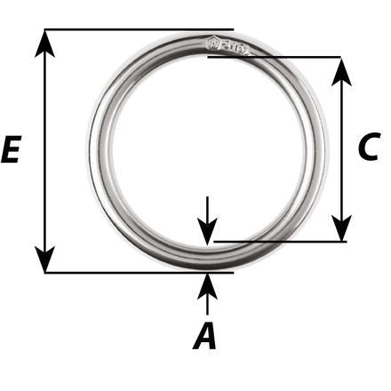 Wichard Ring - 316L Stainless Steel - Stock Diameter 5mm - Inner Diameter 21.5mm Part #6782 trendygifthk