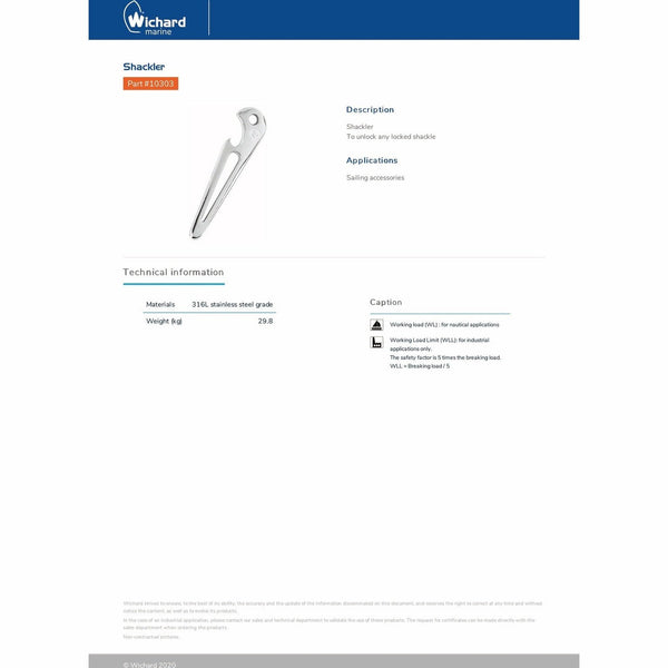Wichard 10303 Forged shackler with bottle opener product detail