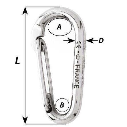 Wichard 2333 Symmetric carabiner hook without eye 60mm stainless steel marine hardware