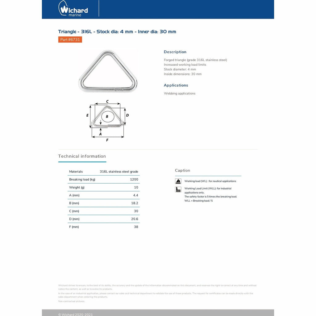 Wichard 6731 Triangle 316L 4.4mm 30mm product detail