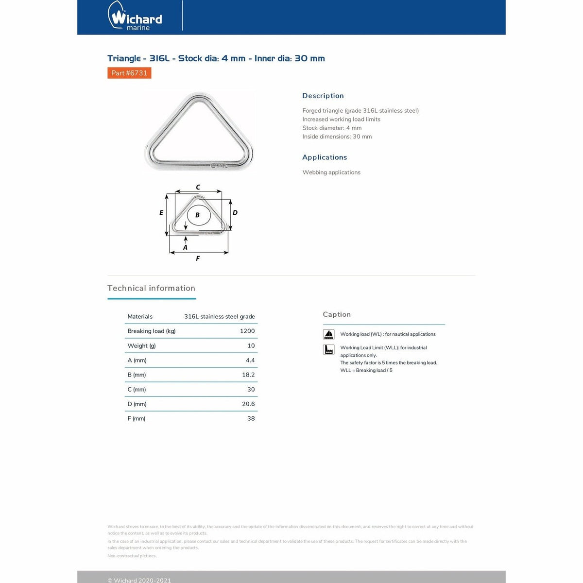 Wichard 6731 Triangle 316L 4.4mm 30mm product detail