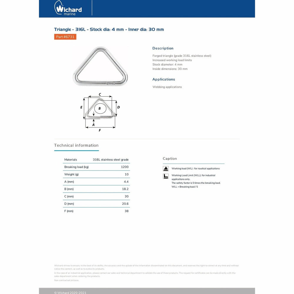 Wichard Triangle - 316L - 4mm Stock Diameter - 30mm Inner Diameter Part #6731 trendygifthk