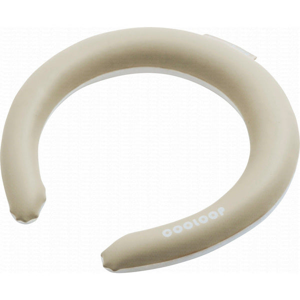 Beige Cogit COOLOOP cooling neck ring shown at an angle with its open ends visible.