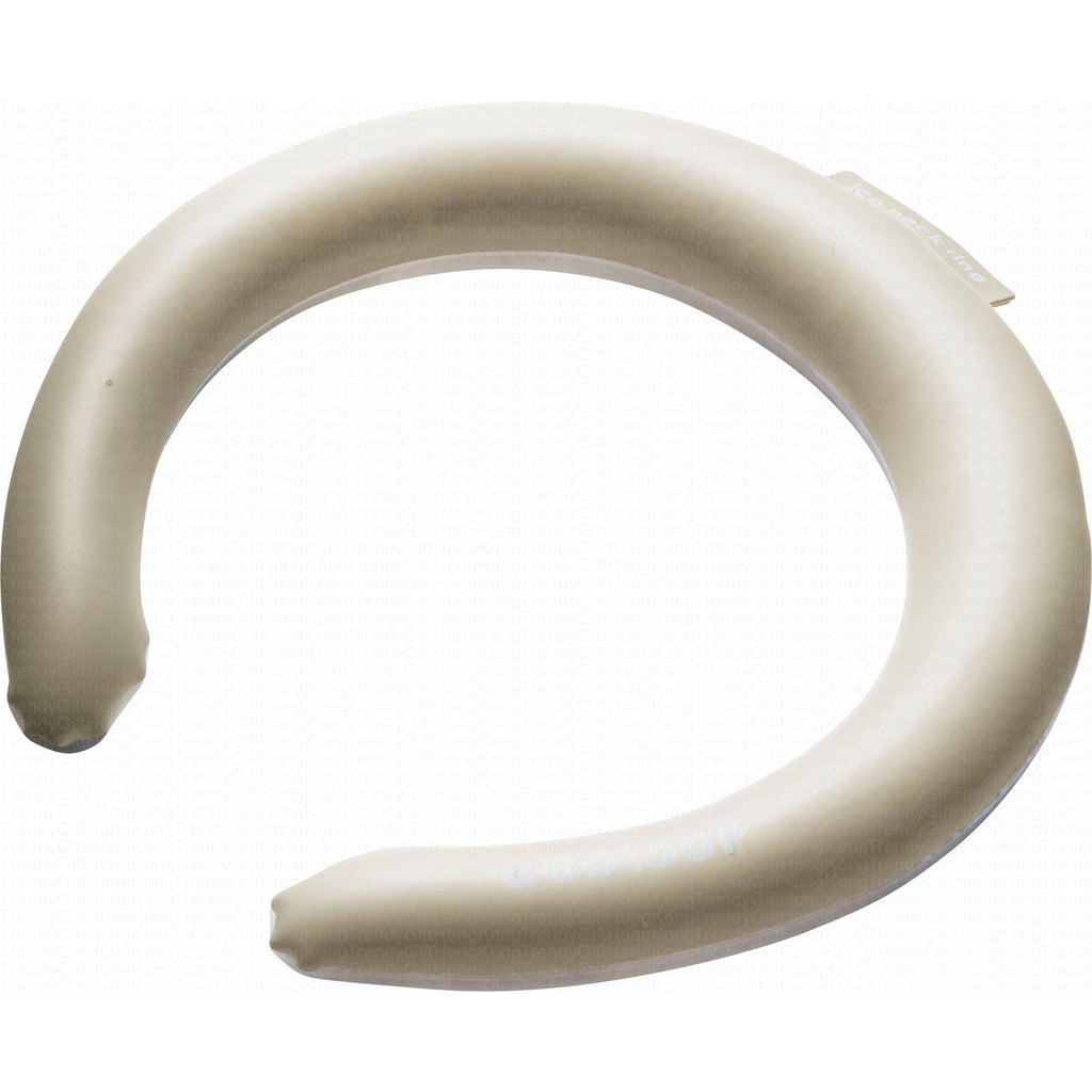 Angled view of the beige COOLOOP neck ring, showing its curved open design.