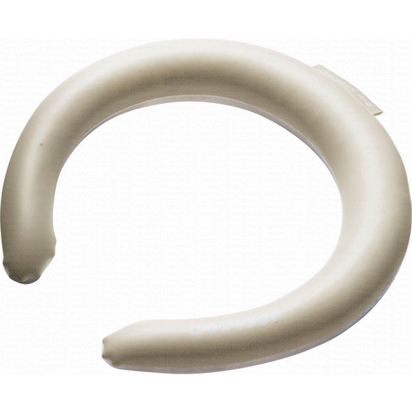 Angled view of the beige COOLOOP neck ring, showing its curved open design.