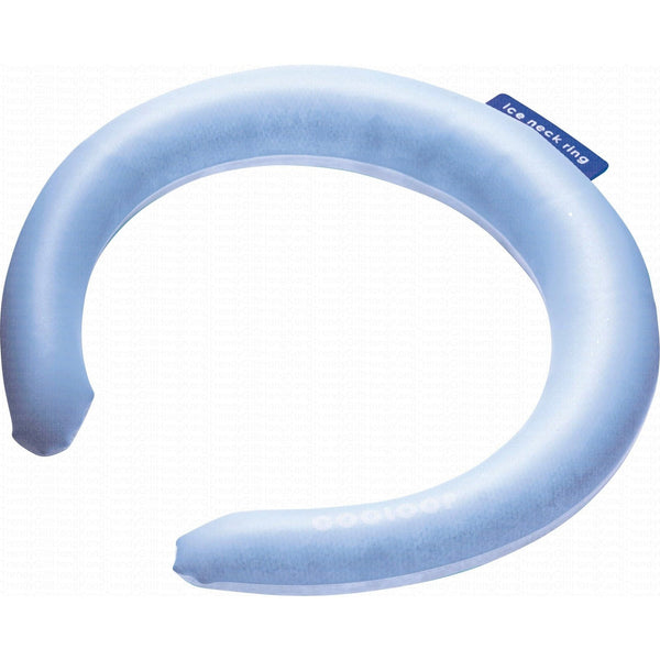 Blue COOLOOP cooling neck ring shown at an angle with its open ends visible.
