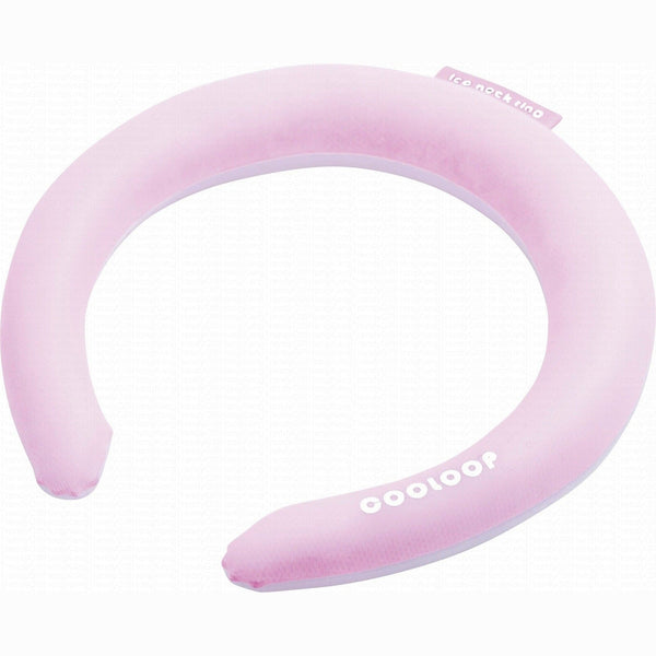 Pink COOLOOP cooling neck ring shown at an angle with its open ends visible.