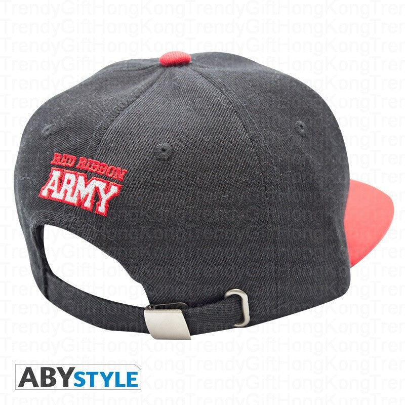 ABYstyle Dragon Ball snapback cap with Red Ribbon Army emblem, black and red