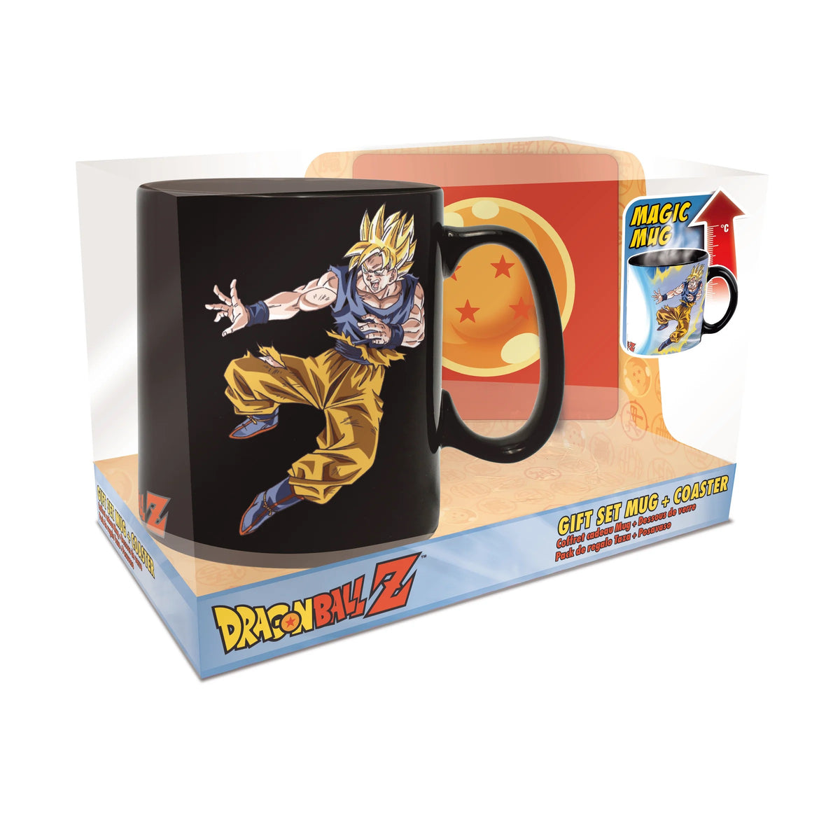 ABYstyle Dragon Ball Z Goku vs Buu heat-change mug and 4-Star Dragon Ball coaster set