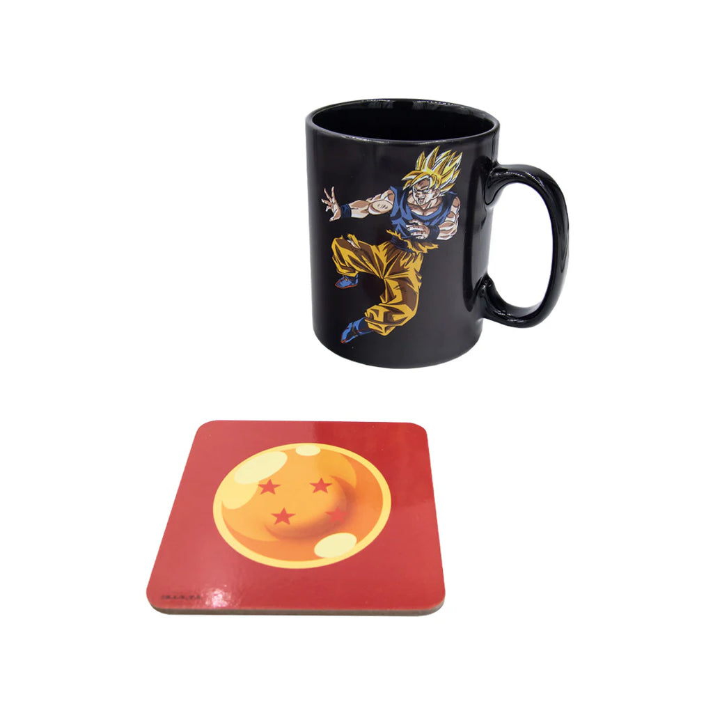 ABYstyle Dragon Ball Z Goku vs Buu heat-change mug and 4-Star Dragon Ball coaster set