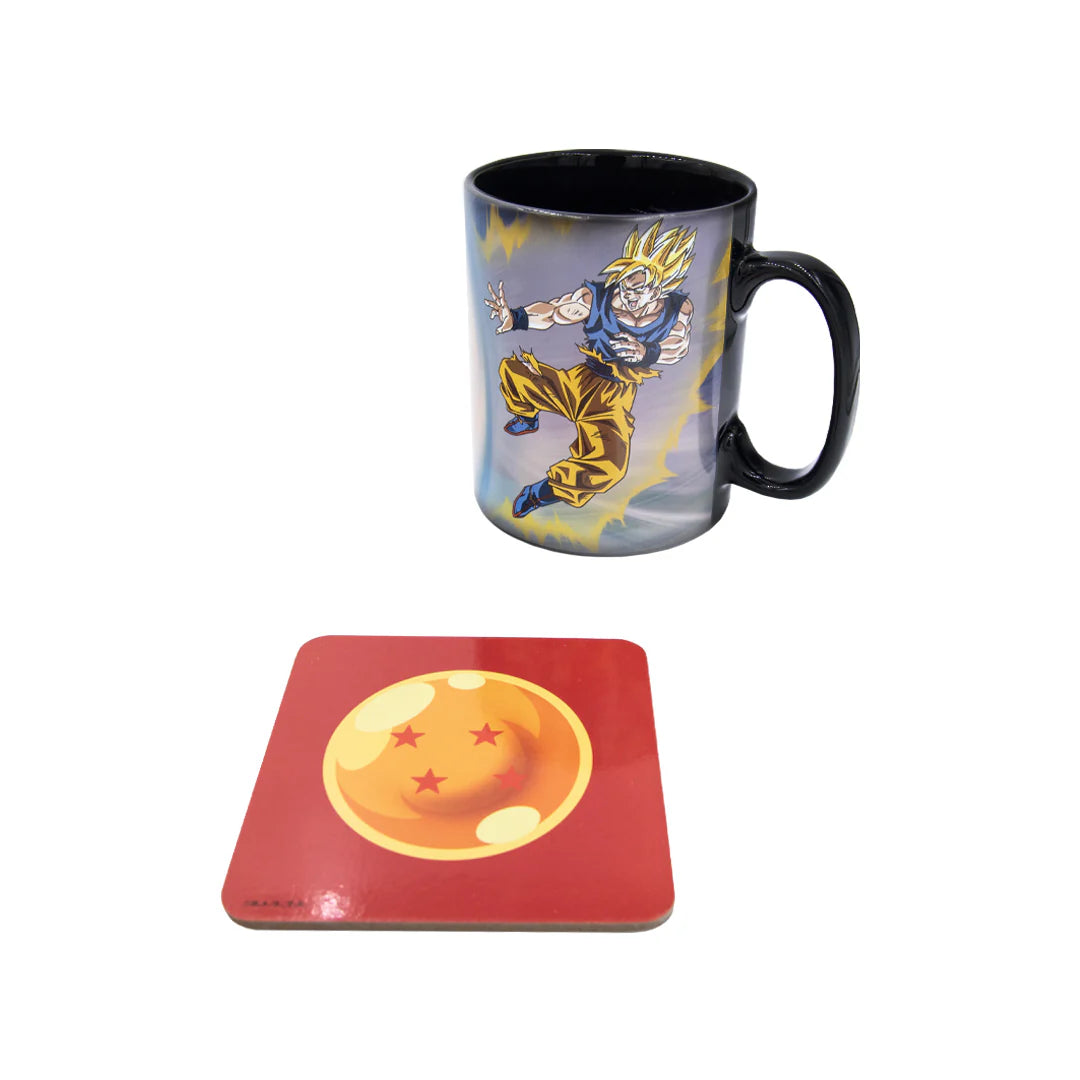ABYstyle Dragon Ball Z Goku vs Buu heat-change mug and 4-Star Dragon Ball coaster set