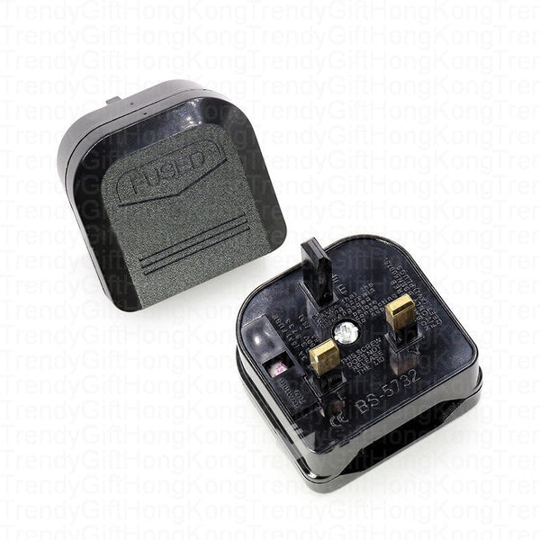 Converter plug opened to show its removable cover and internal contacts