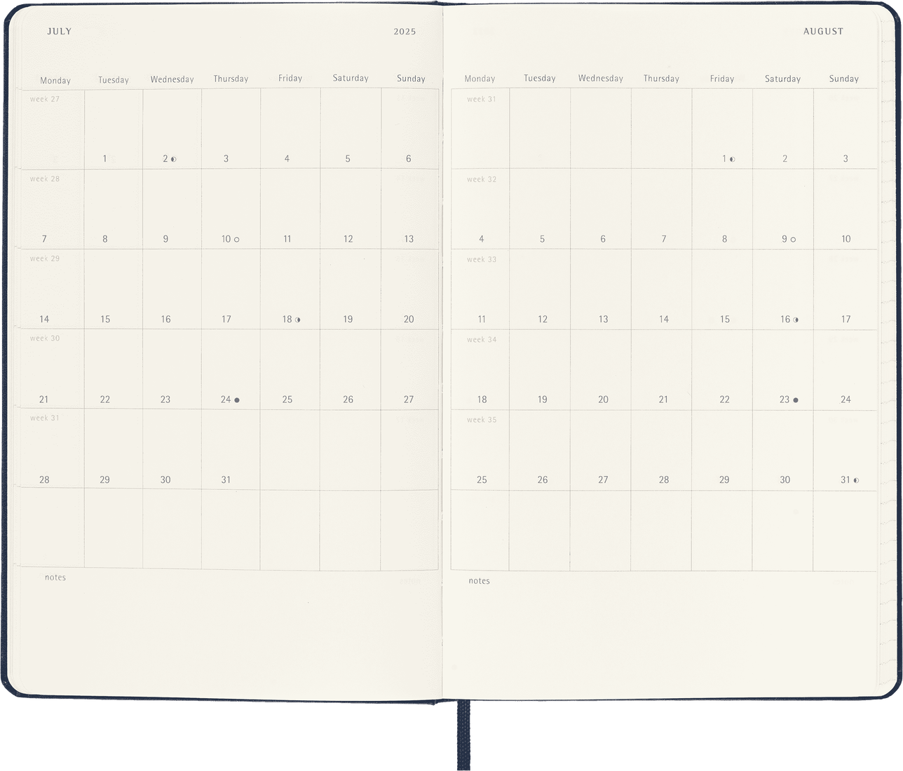 Moleskine 經典 18M 每日計劃表（2024-2025）|大號 (13 x21 CM) 黑色 | 608 頁記錄您井然有序的生活