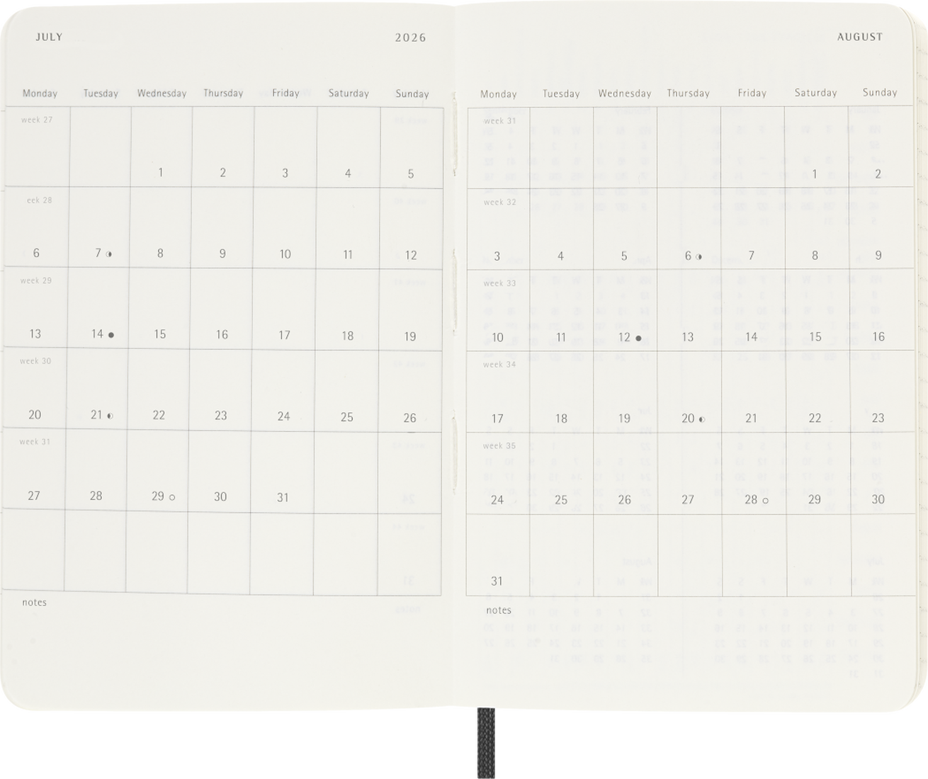 Moleskine 2026 12 Month Weekly Horizontal Planner Notebook - Black Color trendygifthk