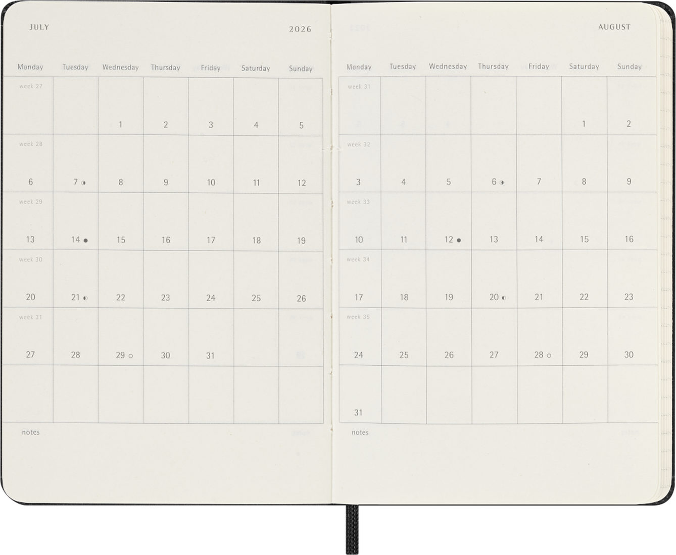 Moleskine 2026 12 Month Weekly Horizontal Planner Notebook - Black Color trendygifthk