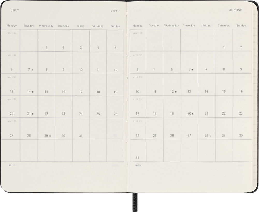 Moleskine 2026 12 Month Weekly Horizontal Planner Notebook - Black Color trendygifthk