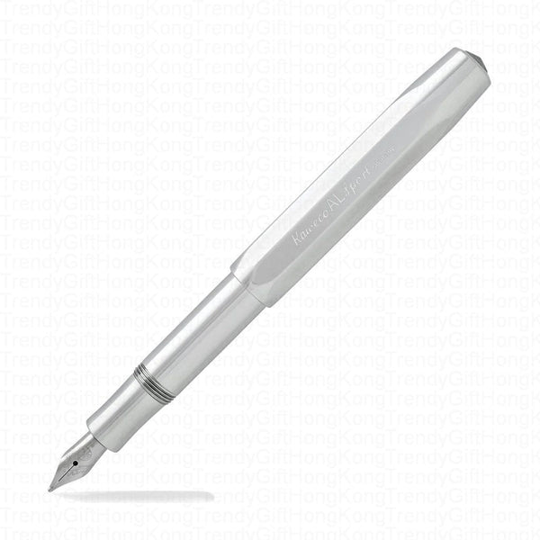 Kaweco AL Sport fountain pen in a raw aluminum finish, shown from the side with its nib exposed.