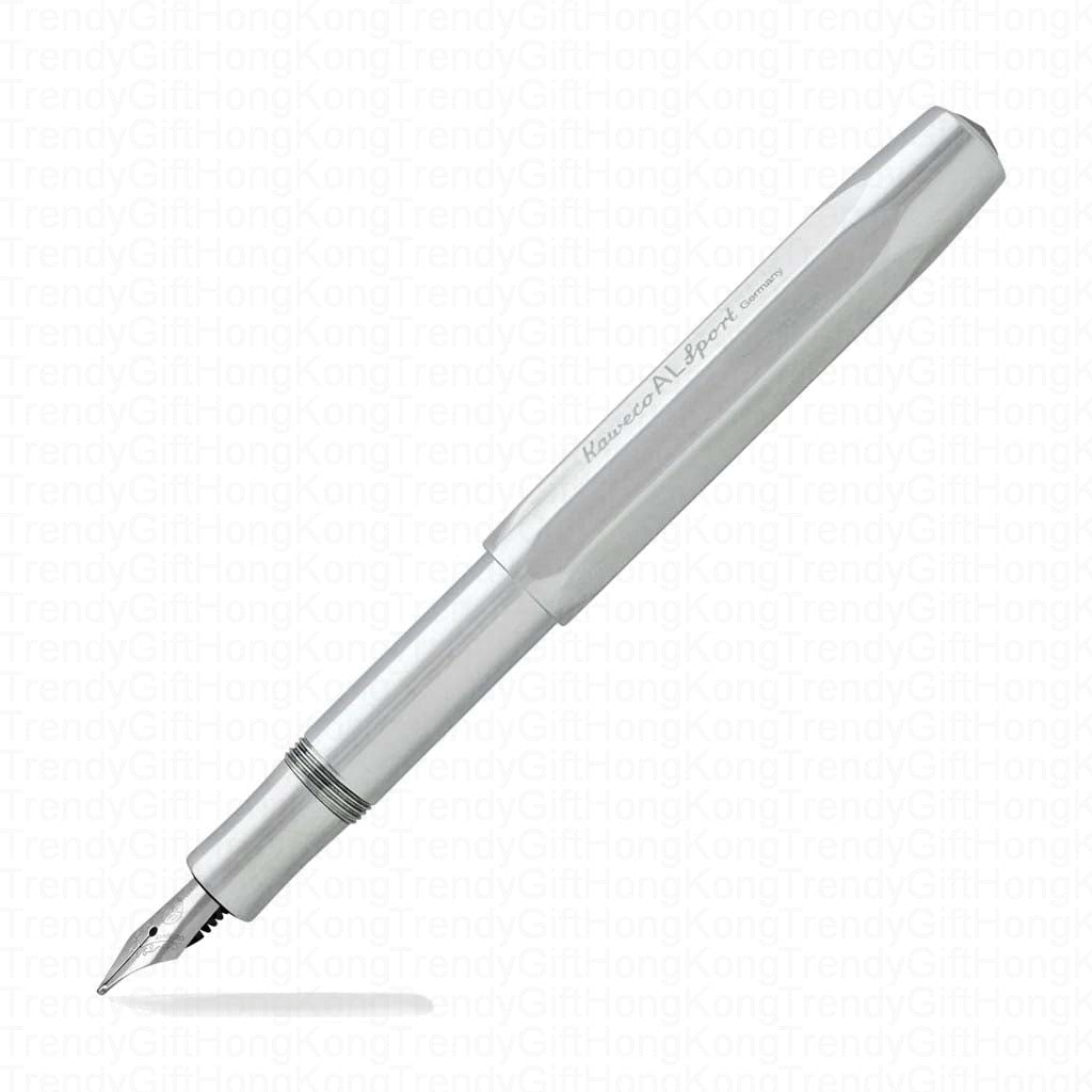 Kaweco AL Sport fountain pen in a light silver aluminum finish, shown with its cap fitted.