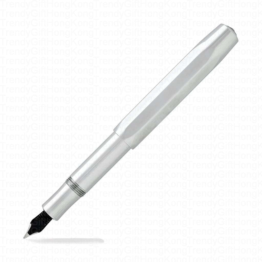 Silver-tone Kaweco AL Sport fountain pen shown uncapped with its nib visible.