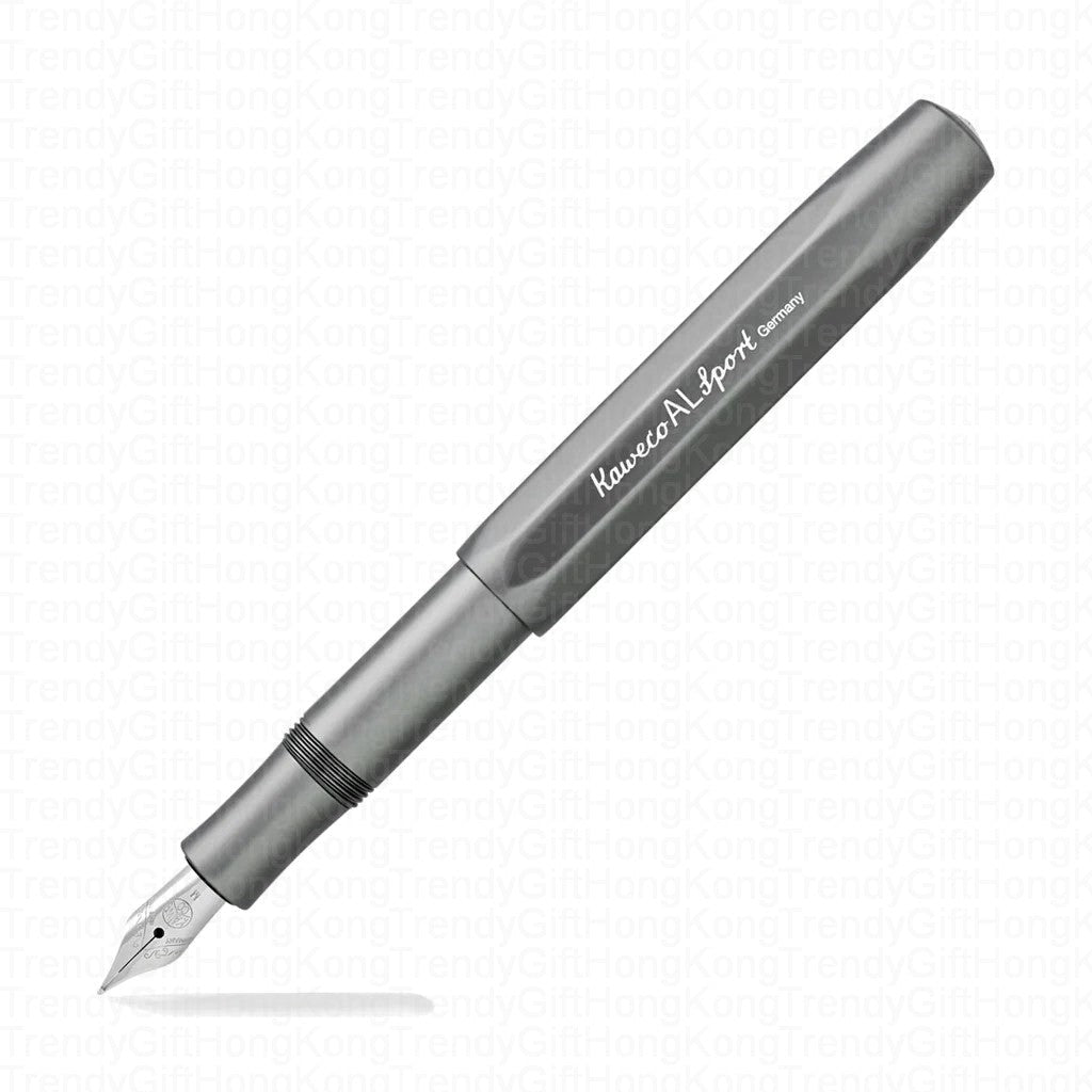 Grey Kaweco AL Sport fountain pen shown diagonally with its silver-tone nib exposed.