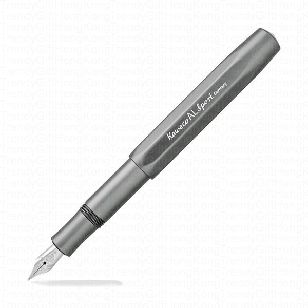 Grey Kaweco AL Sport fountain pen shown diagonally with its silver-tone nib exposed.