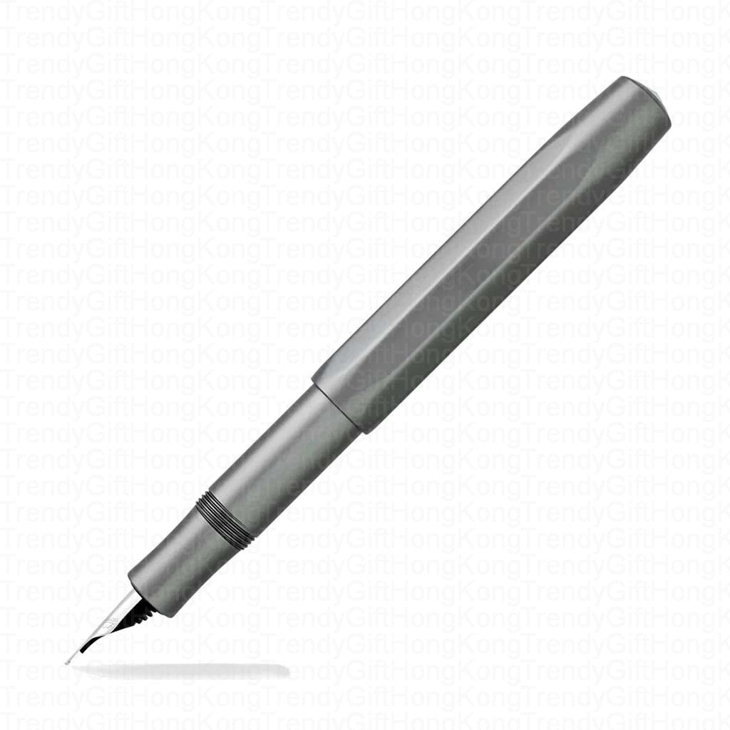 Grey Kaweco AL Sport fountain pen shown uncapped with its nib section visible.