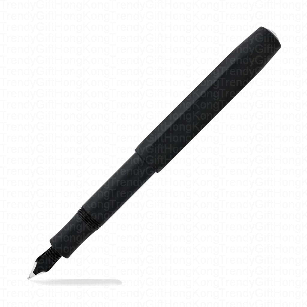 Angled side view of the capped black Kaweco AL Sport fountain pen.