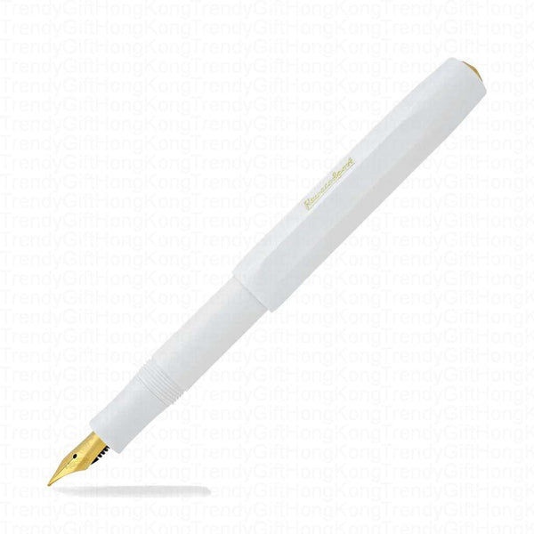 Close angled view of the white Kaweco Classic Sport fountain pen and nib.